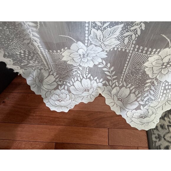 Lace Curtain Panel with Attached Valance 64" W x 92" L Cream Floral Pattern Poly - Picture 3 of 7